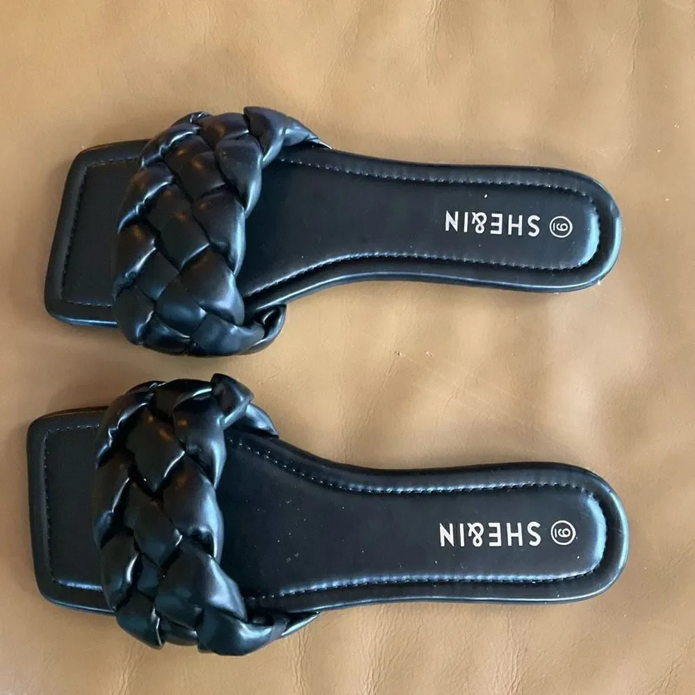 Black Puffy Braided Square Toe slides, 9 Totally on trend!